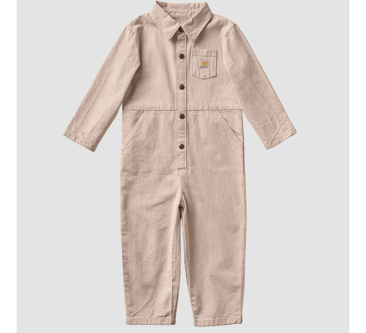 Kids' Striped Twill Snap-Front Coverall - Brown