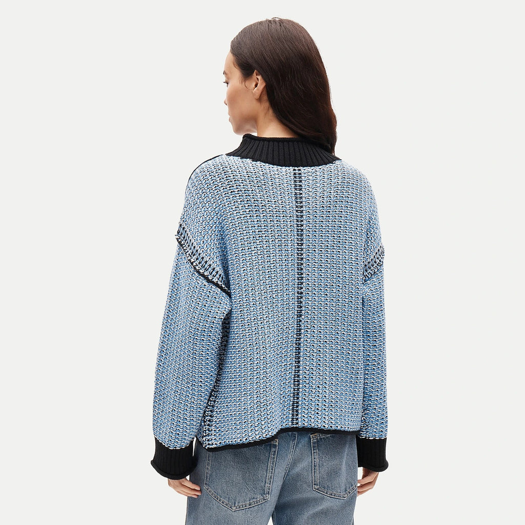 Reversible Cotton Tweed-Stitch Sweater - Blue