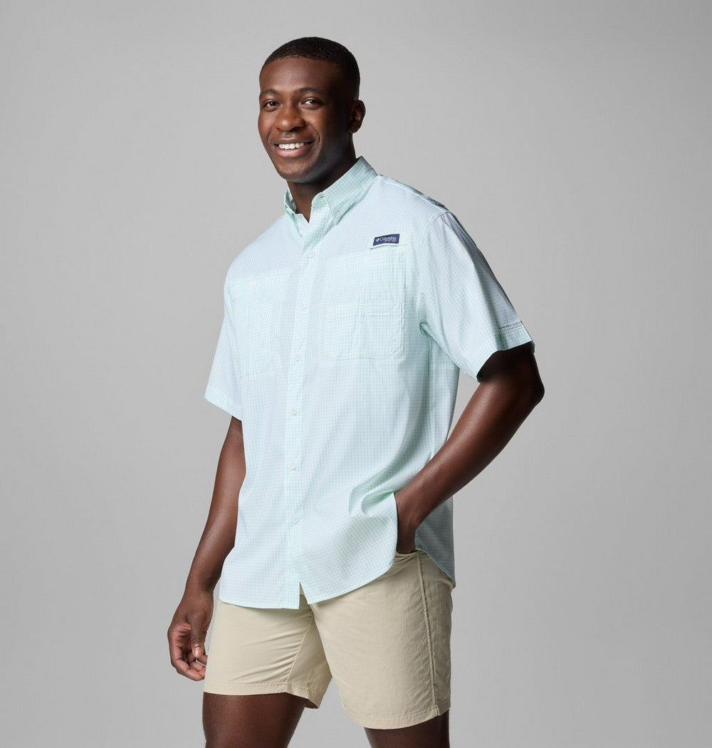 Men's Vented Short-Sleeve Fishing Shirt - Green Gingham