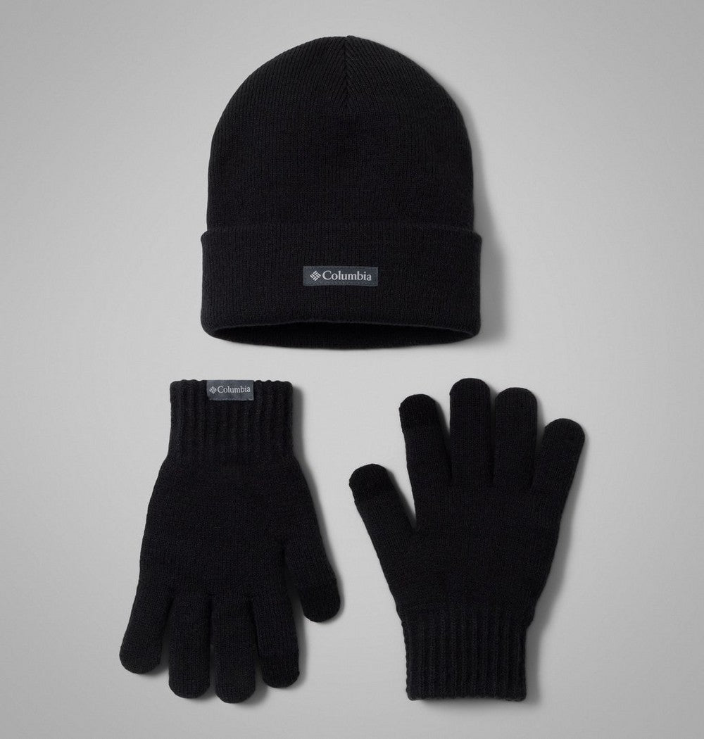 Knit Beanie and Touchscreen Glove Set - Black
