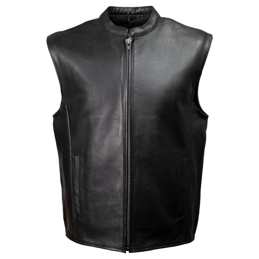 Men's Naked Cowhide Motorcycle Vest - Black