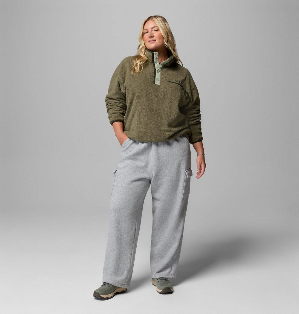 Women's Plus Cropped Sherpa Half-Snap Pullover - Tan