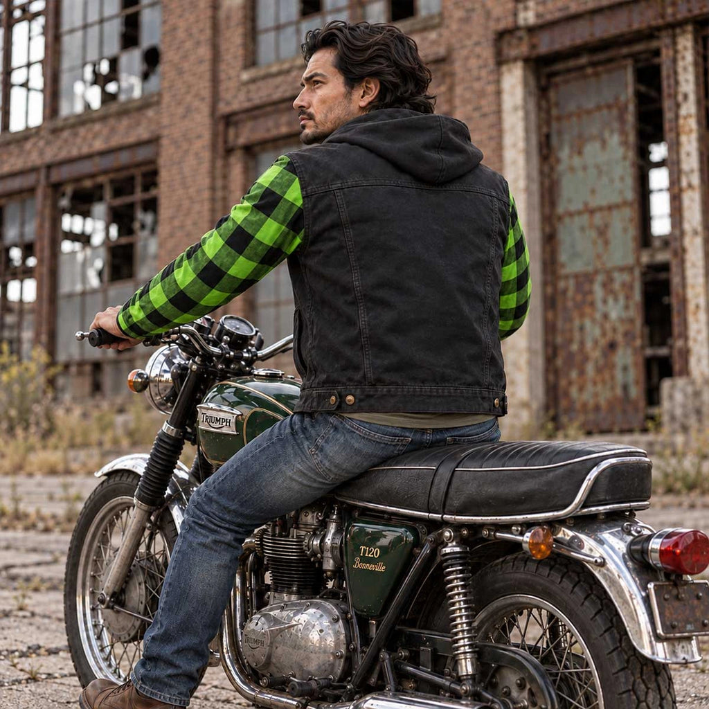 Men's Armored Denim Hooded Jacket - Black/Green