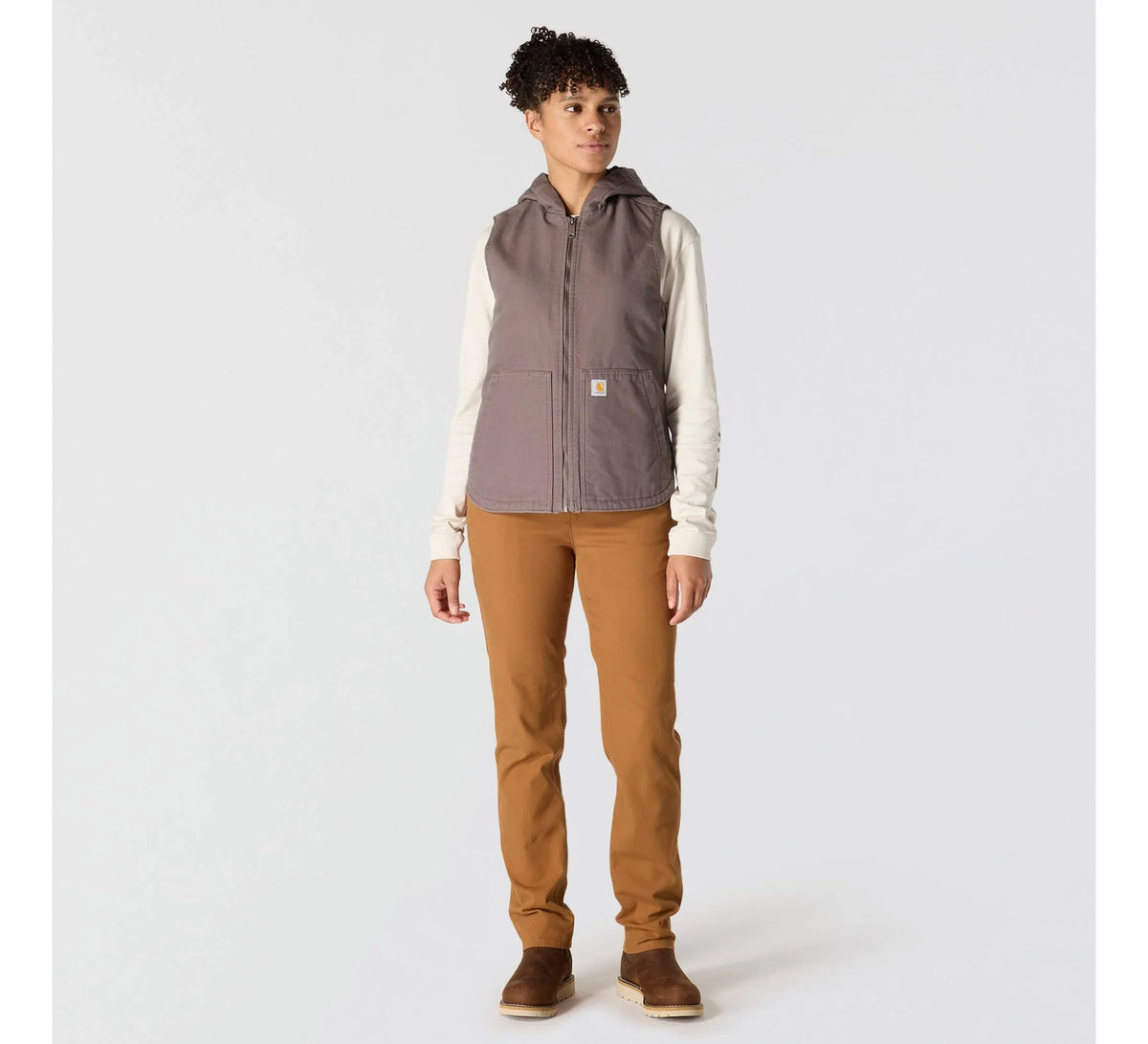 Women's Insulated Hooded Cotton Canvas Vest - Taupe