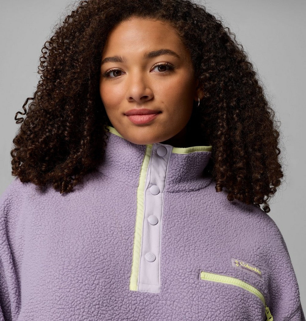 Women's Plus Cropped Sherpa Half-Snap Pullover - Tan