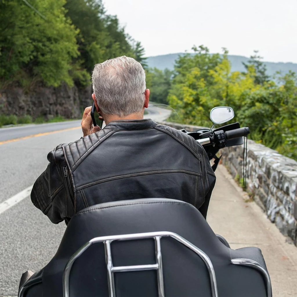 Men's Naked Cowhide Motorcycle Jacket - Brown