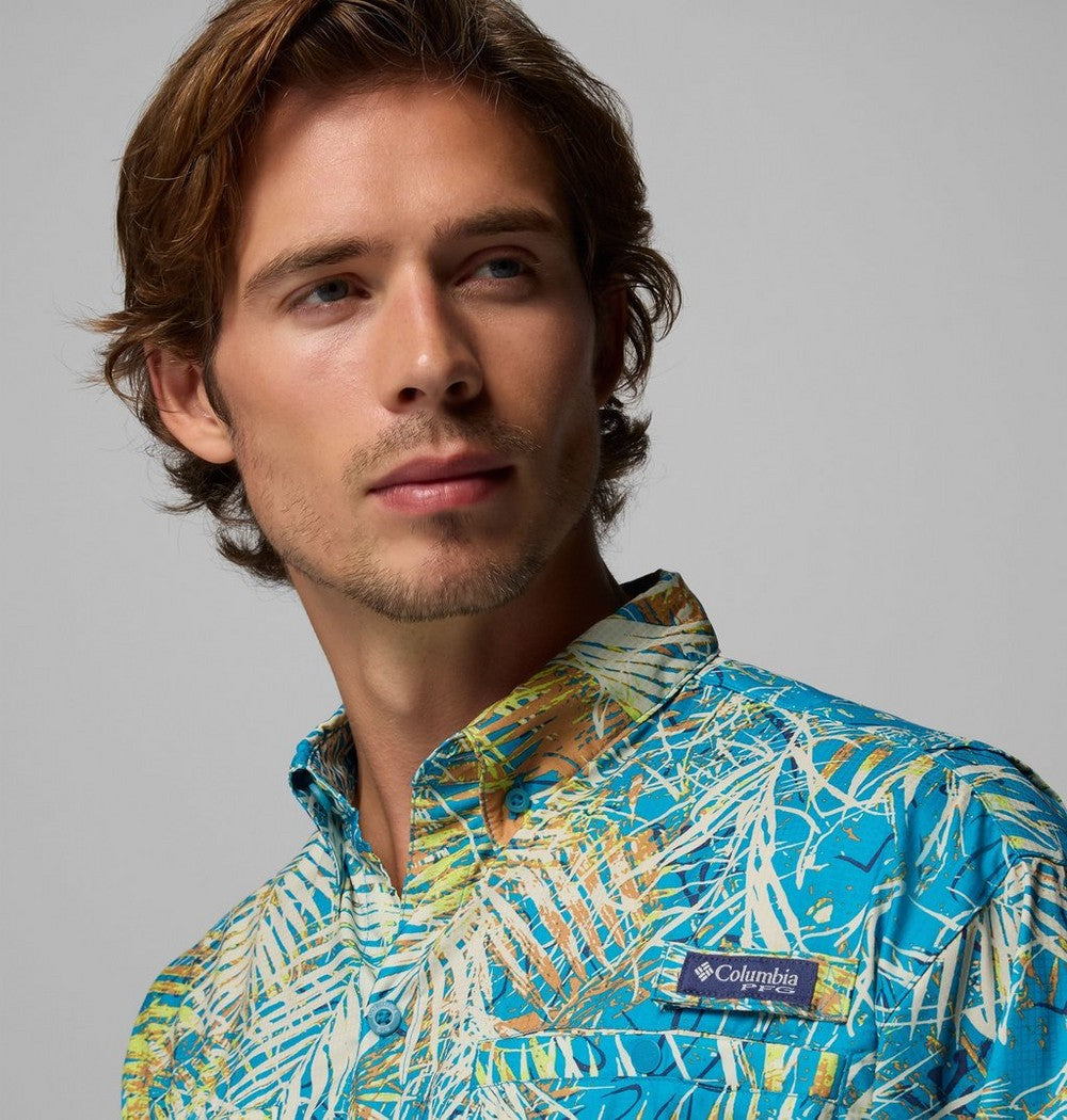Men's Vented Short-Sleeve Fishing Shirt - Green Gingham