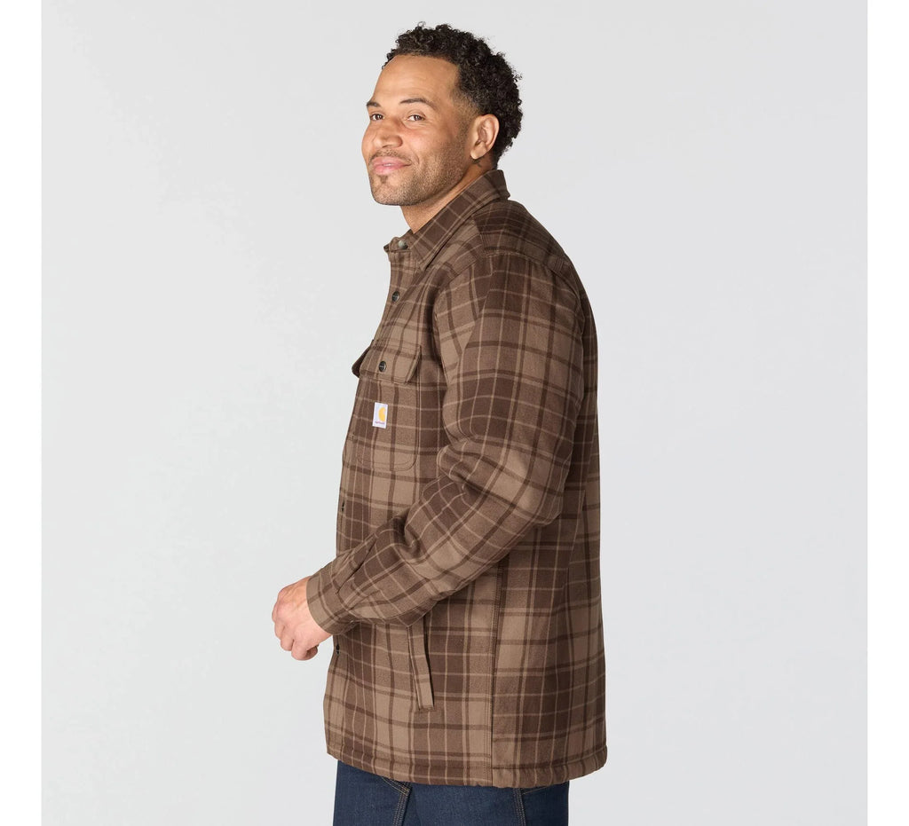 Men's Sherpa-Lined Plaid Shirt Jacket - Brown