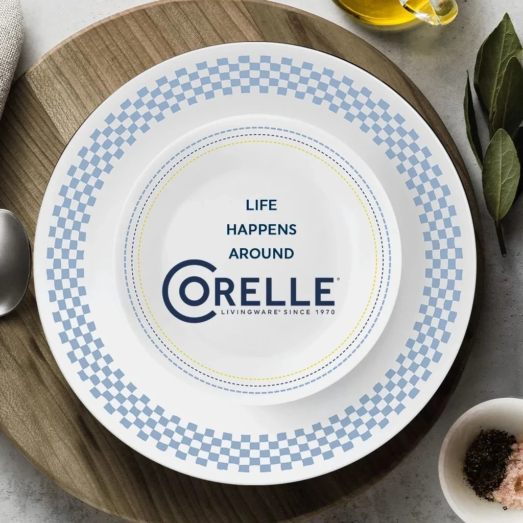 12-Piece Blue Checkered Dinnerware Set