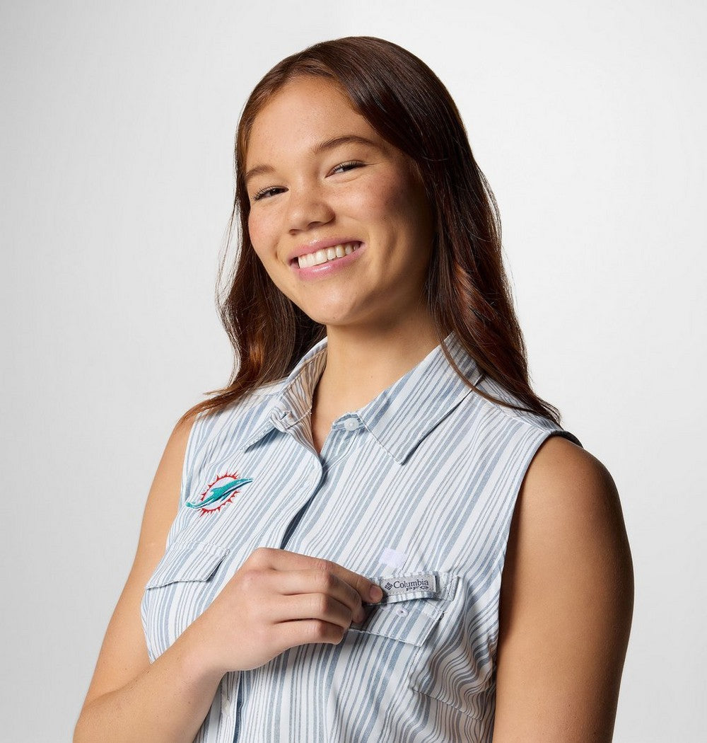Women's UPF 50 Woven Fishing Dress - Gray Stripe