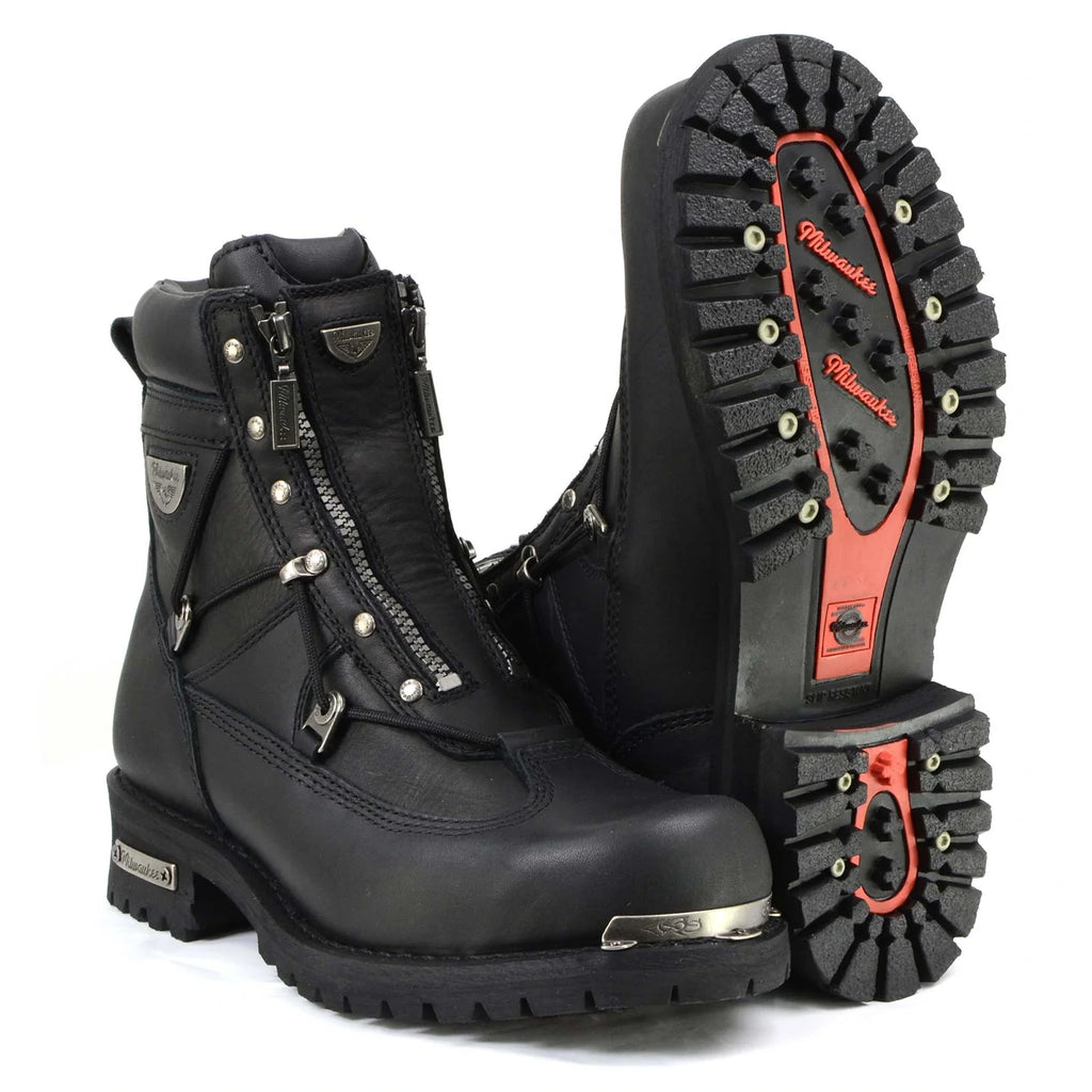 Men's Extra-Wide Zip Motorcycle Boots - Black