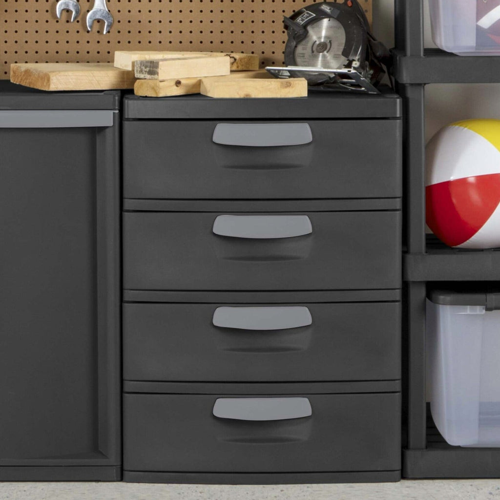 Sterilite Heavy-Duty 4 Drawer Plastic Storage Unit, Flat Gray