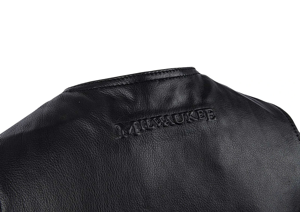 Men's Side-Laced Cowhide Motorcycle Vest - Black