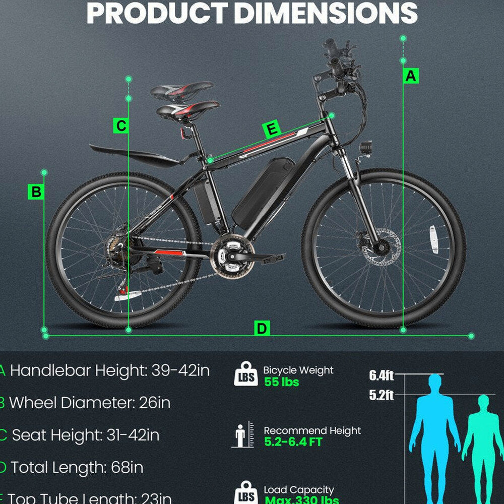 Gocio Adult Electric Mountain Bike 26 inch 500W 48V 7.8AH