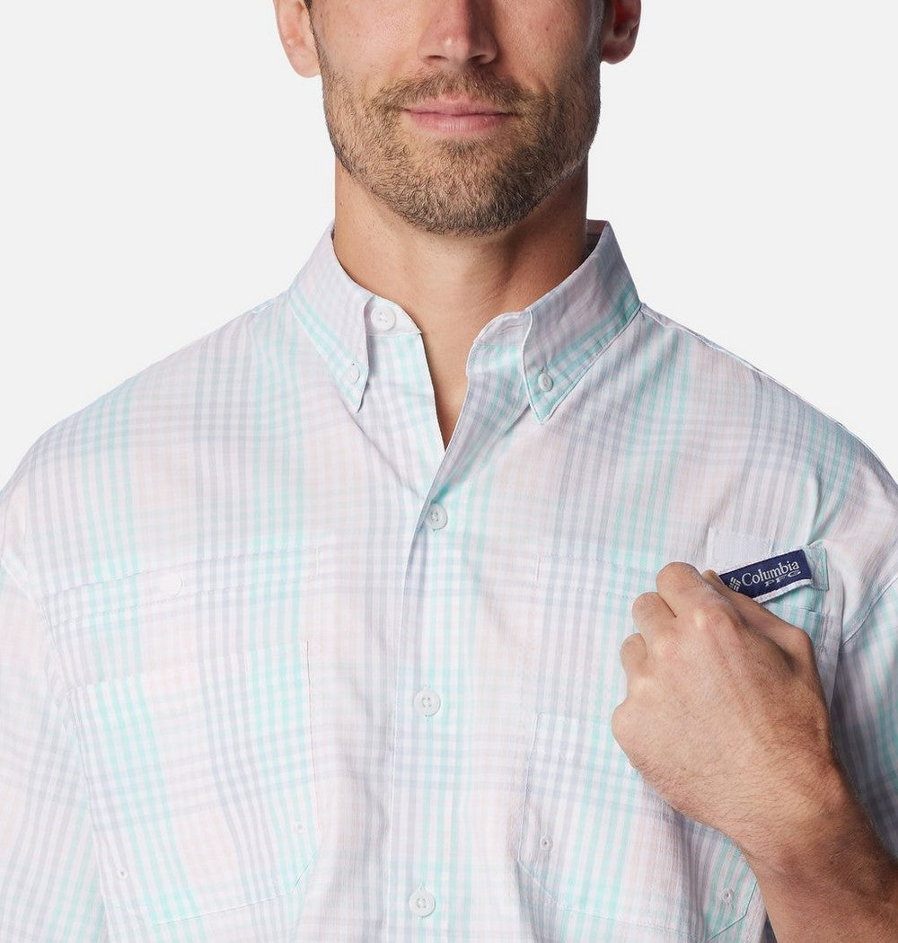 Men's Vented Short-Sleeve Fishing Shirt - Green Gingham