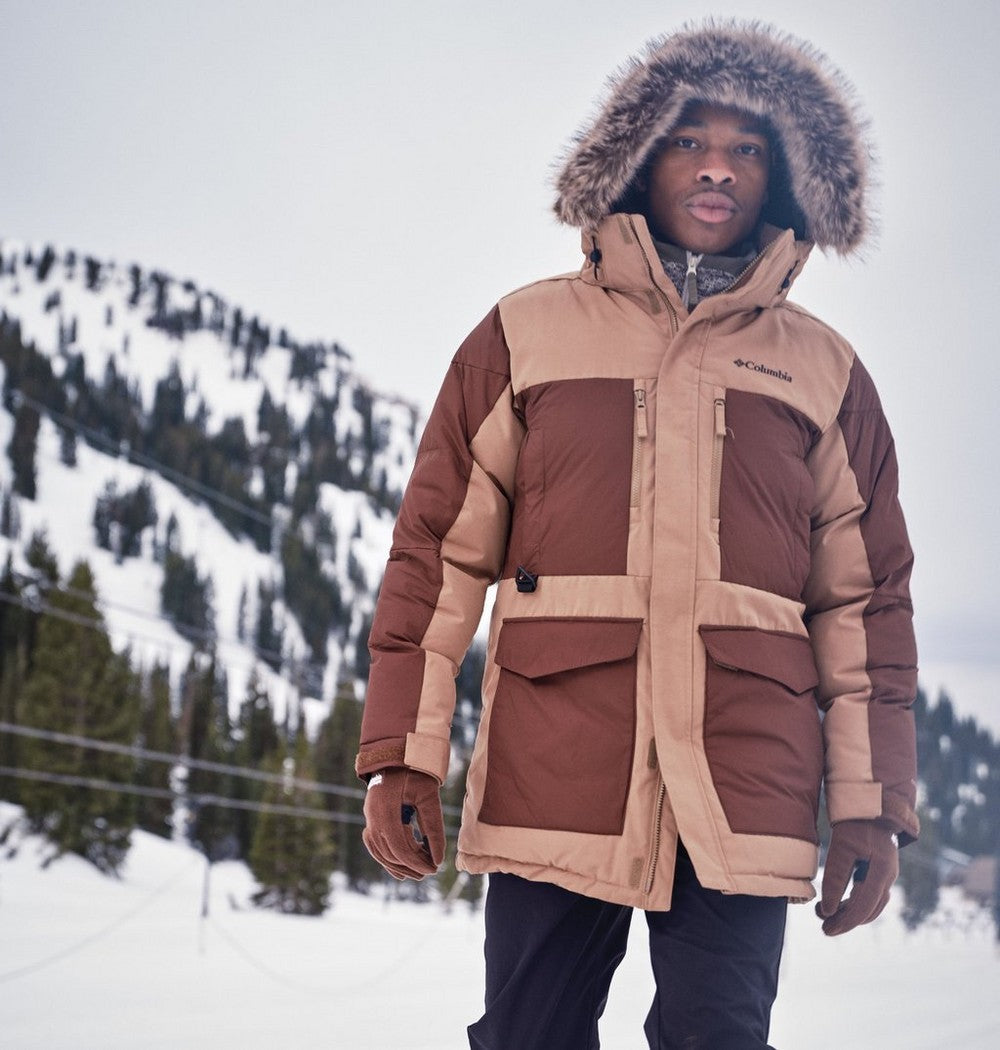 Men's Hooded Insulated Parka - Brown Black