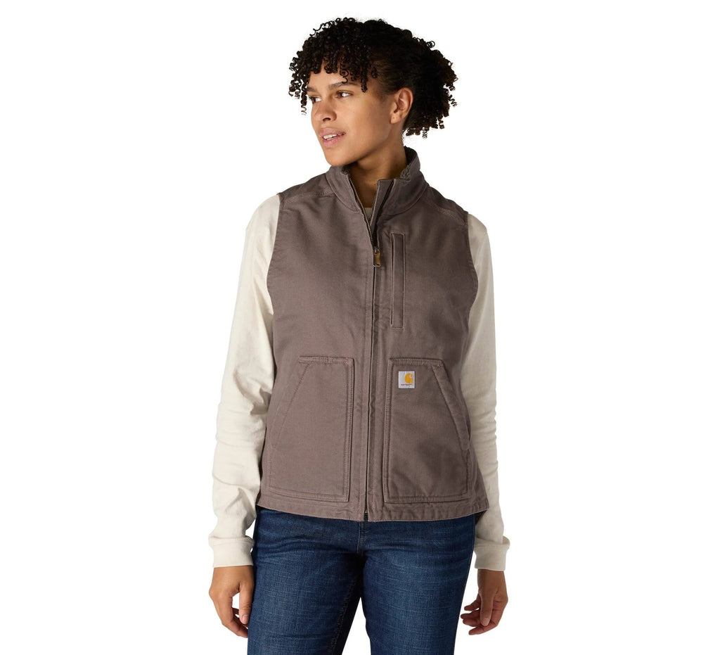 Women's Sherpa-Lined Mock Neck Vest - Taupe