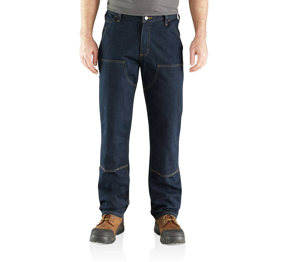Relaxed Straight Double-Knee Denim Work Pants