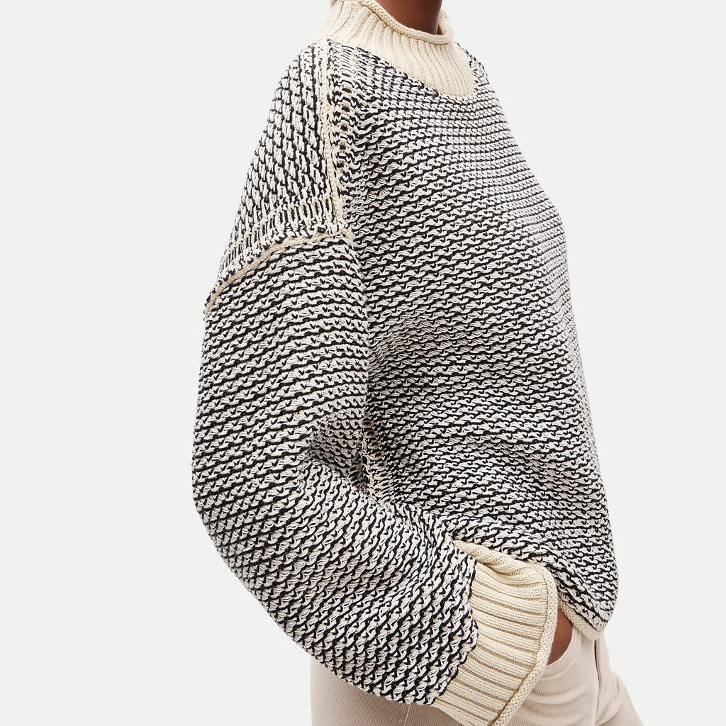 Reversible Cotton Tweed-Stitch Sweater - Blue