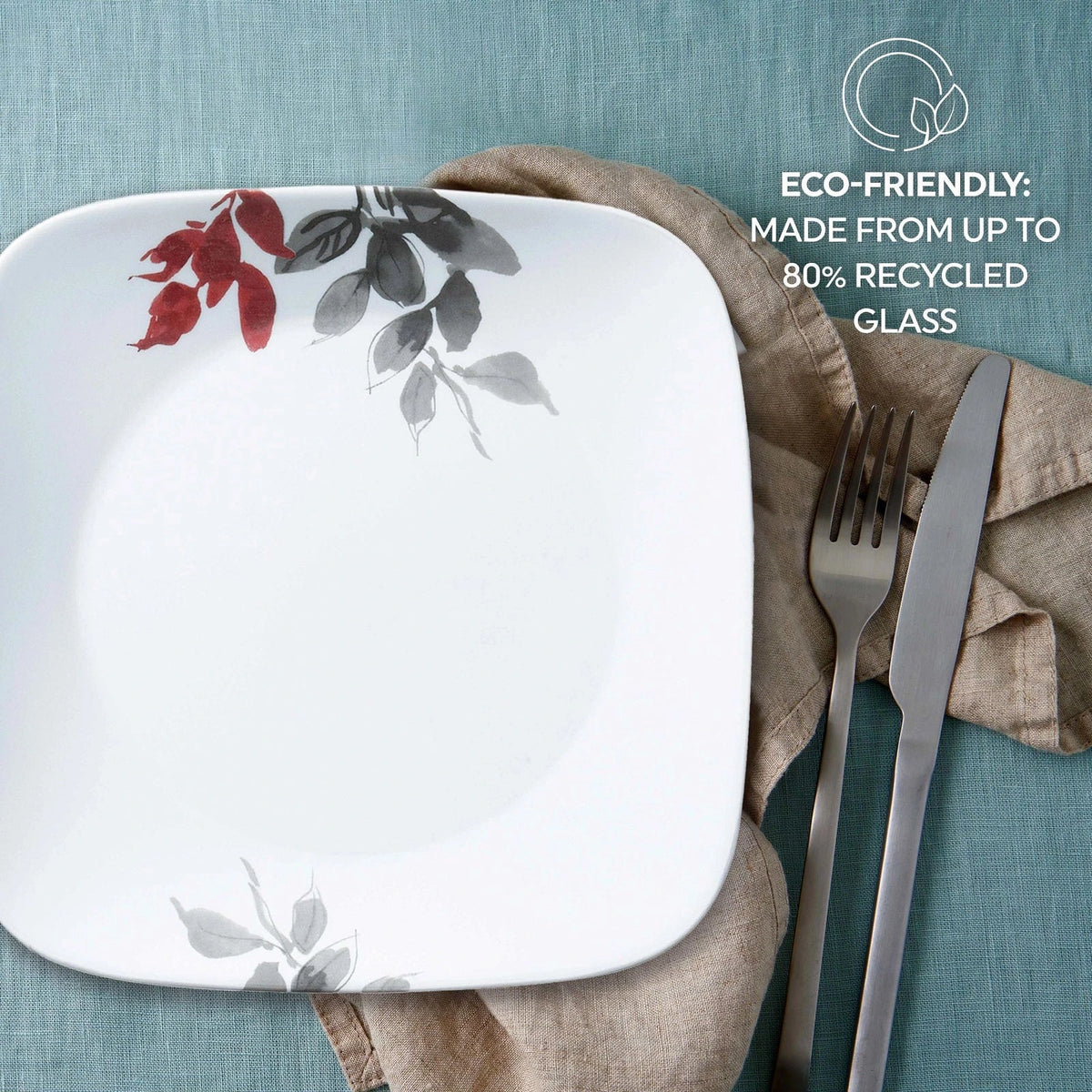 16-Piece Square Glass Dinnerware Set - Leaf Pattern