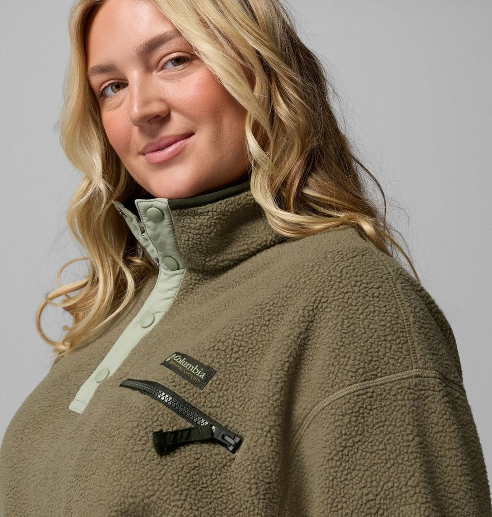 Women's Plus Cropped Sherpa Half-Snap Pullover - Tan