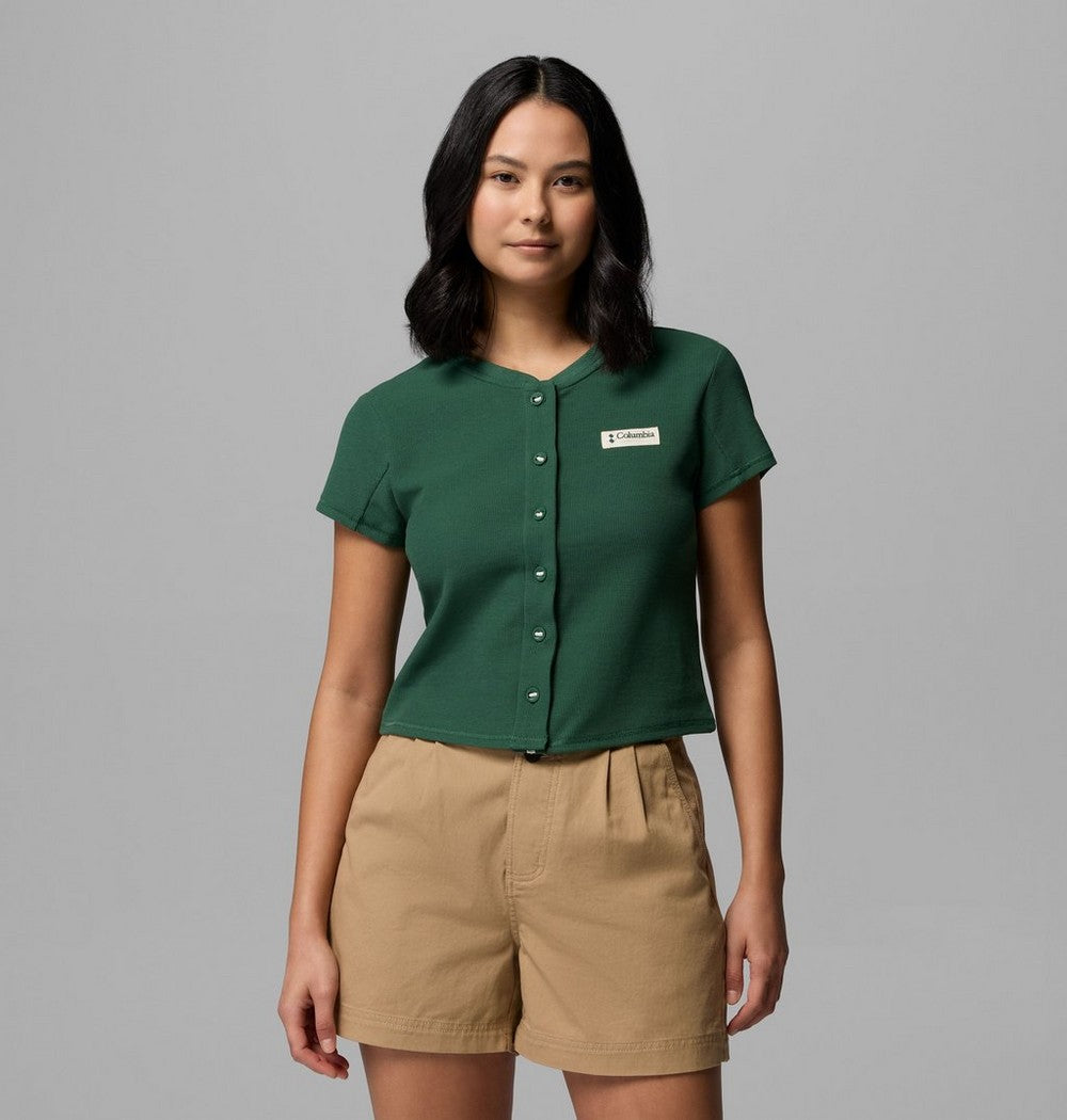 Women's Cropped Button-Front Knit Shirt - Green