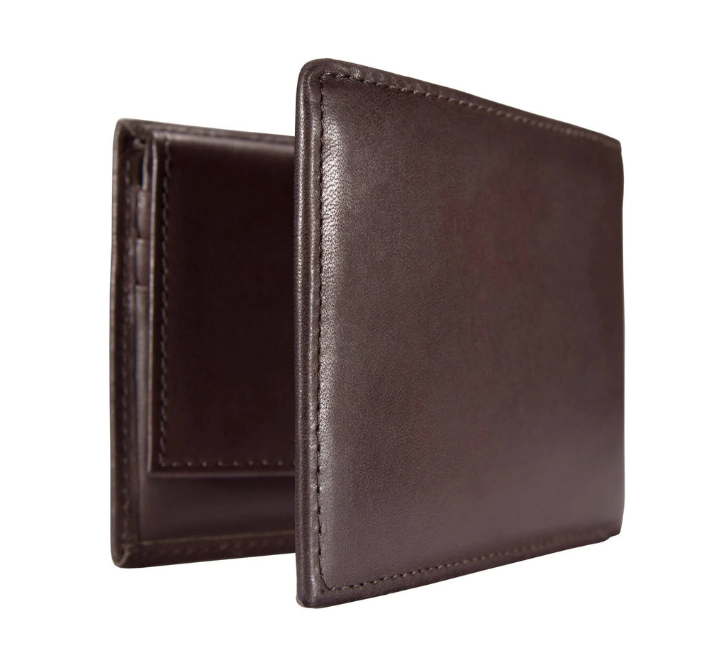 Full-Grain Leather Trifold ID Wallet - Brown