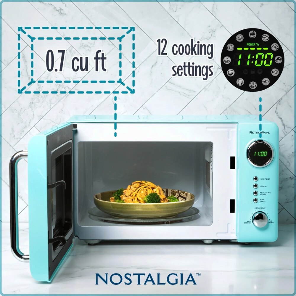 Nostalgia 0.7 Cu Ft 700W Countertop Microwave Oven - Aqua