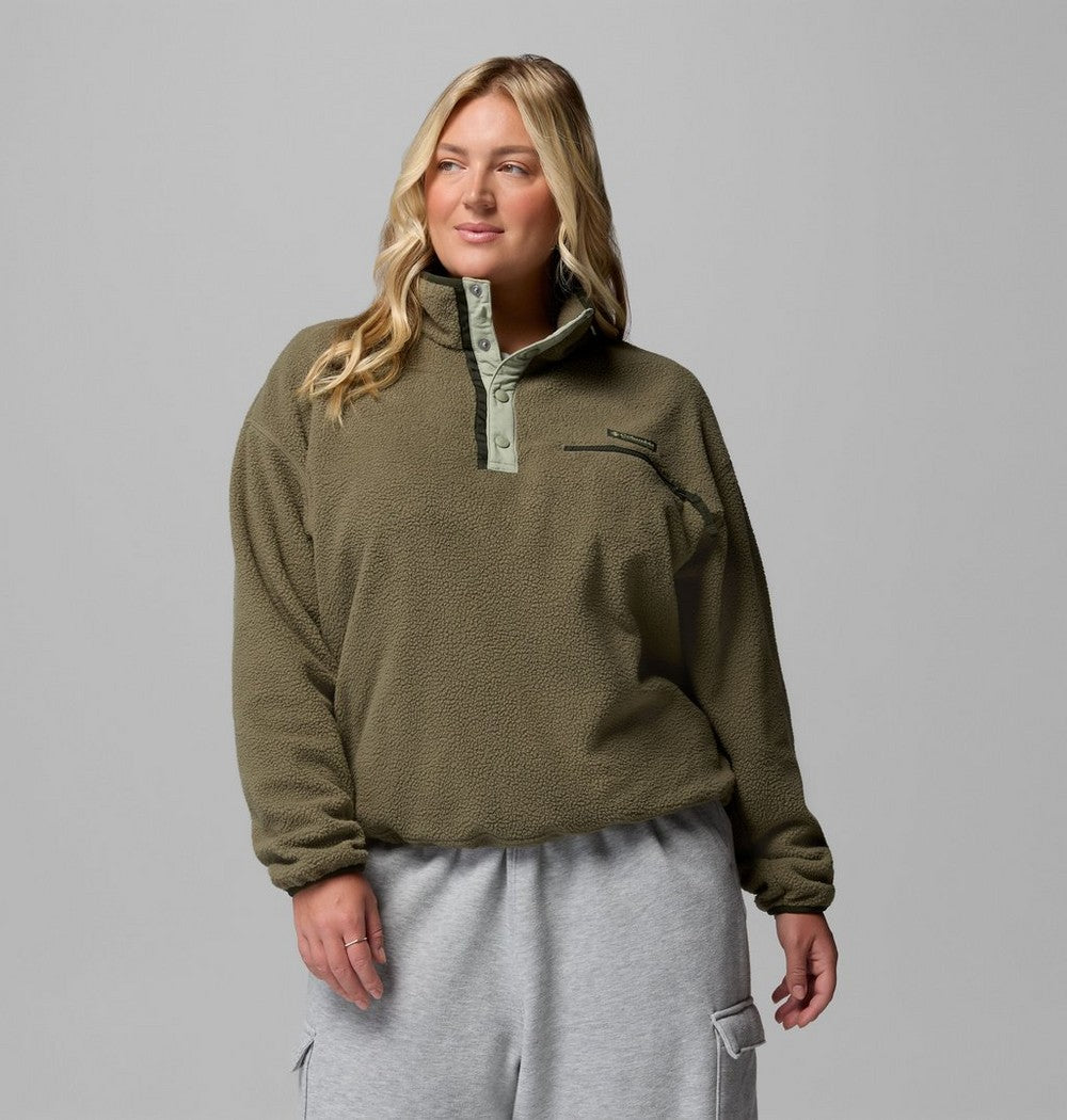 Women's Plus Cropped Sherpa Half-Snap Pullover - Tan