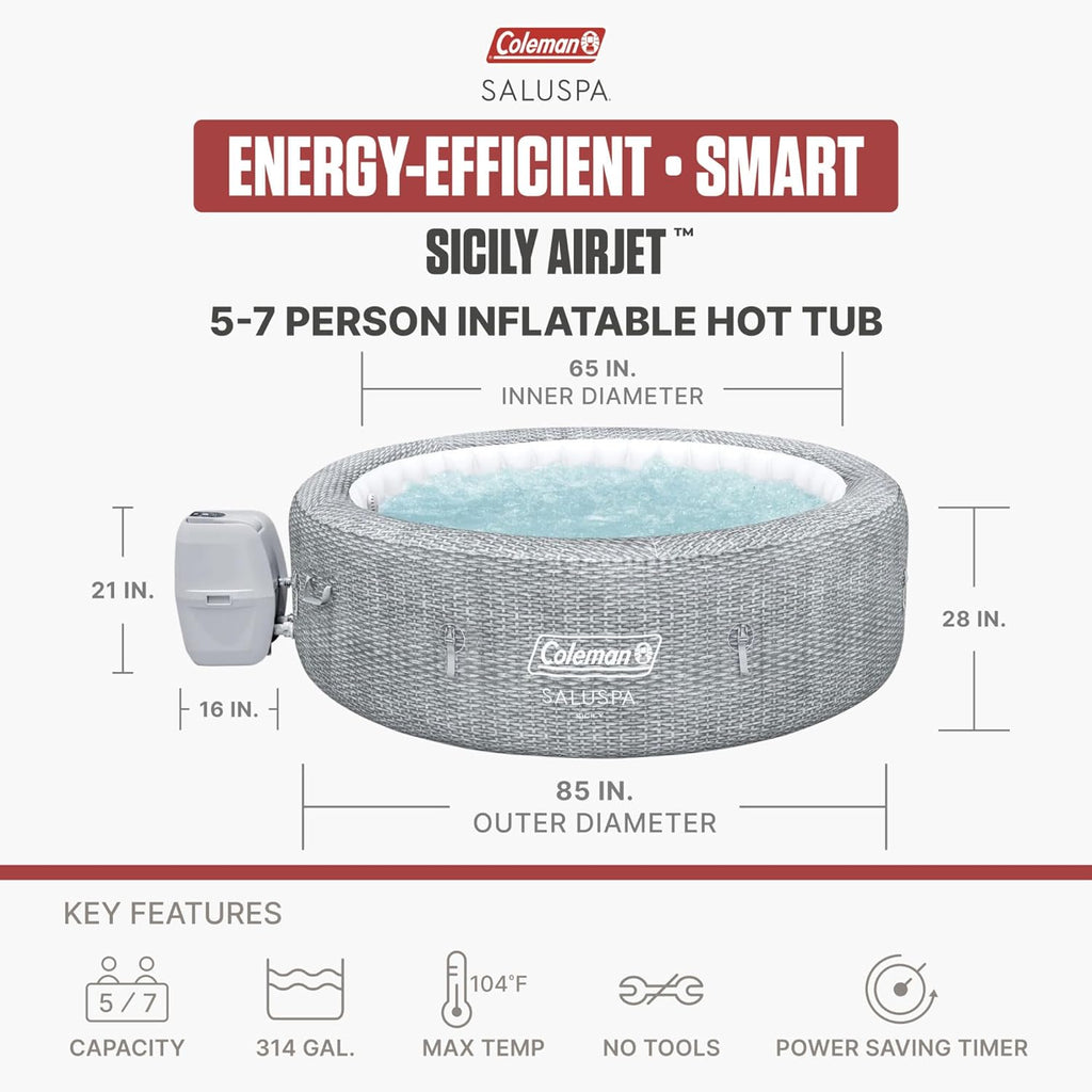 Coleman Sicily Energy-Efficient AirJet Inflatable Hot Tub, 5-7 Person - Sicily