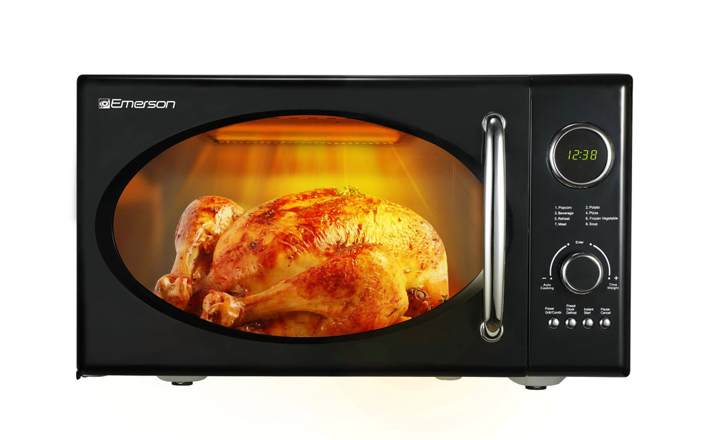 Emerson 0.9 Cu Ft 800W Retro Black Microwave Oven With Grill - MWRG0901BK