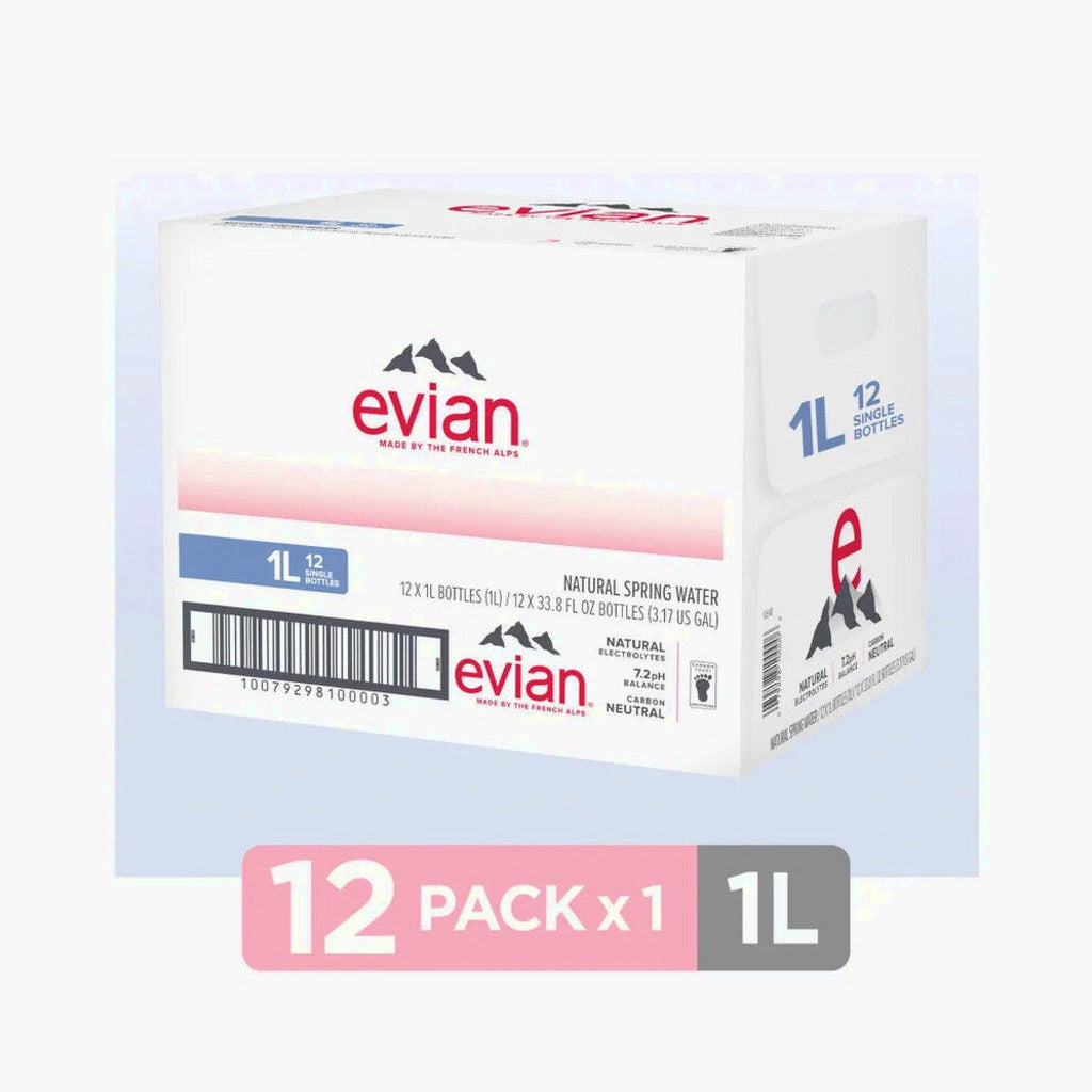 Evian Natural Spring Water 1L Bottles, 12 Pack