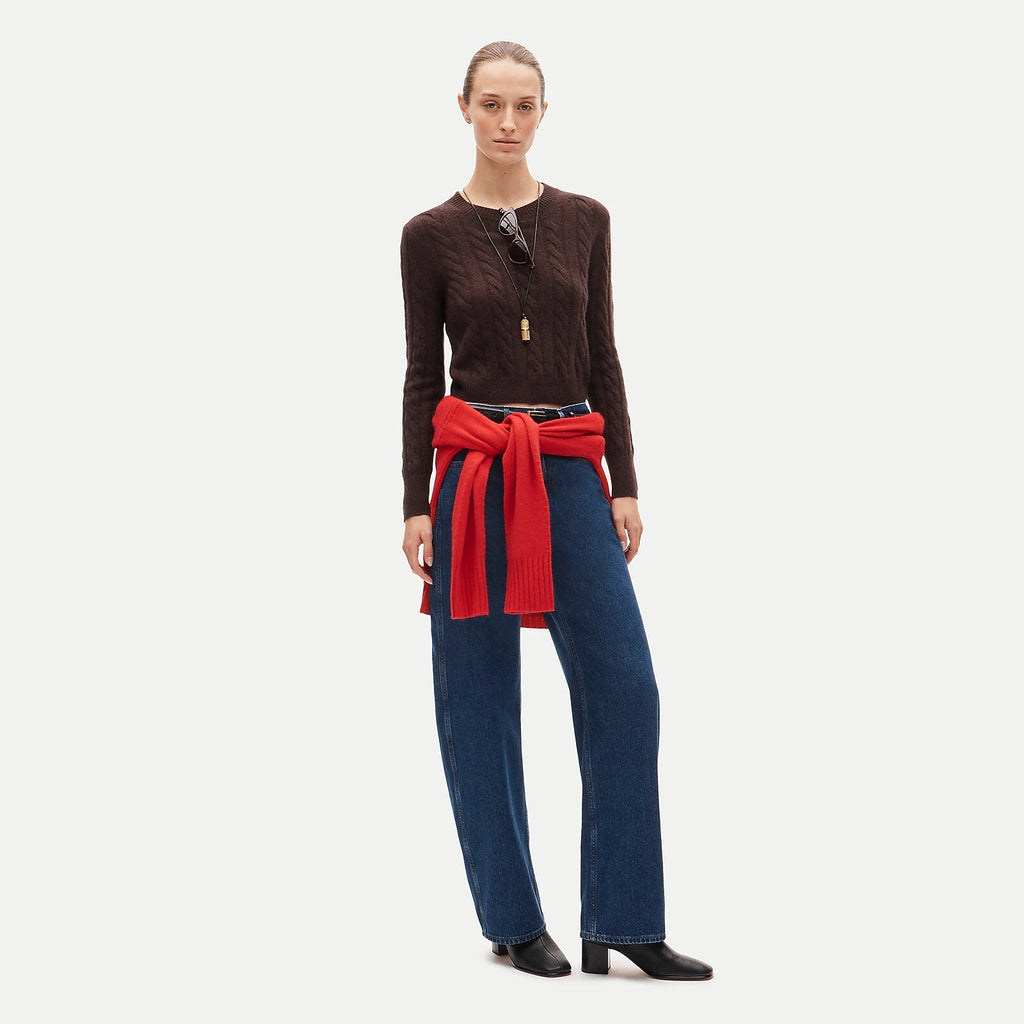 Women's Cable-Knit Cashmere Crewneck Sweater - Navy