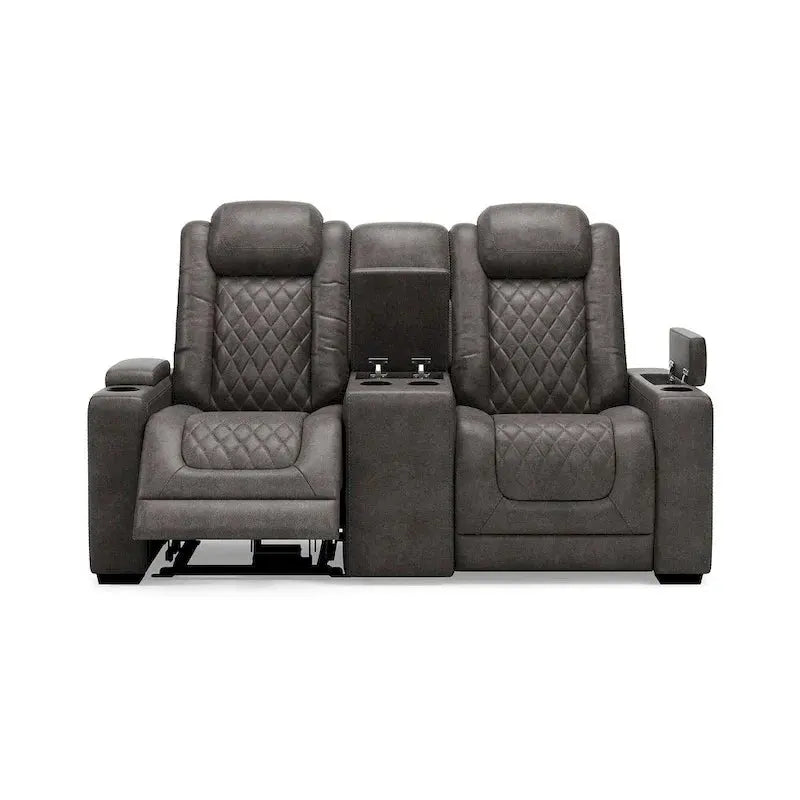 Ashley Gray Power Reclining Loveseat With Console, 71.75in W x 39in D x 44in H - Hyllmont