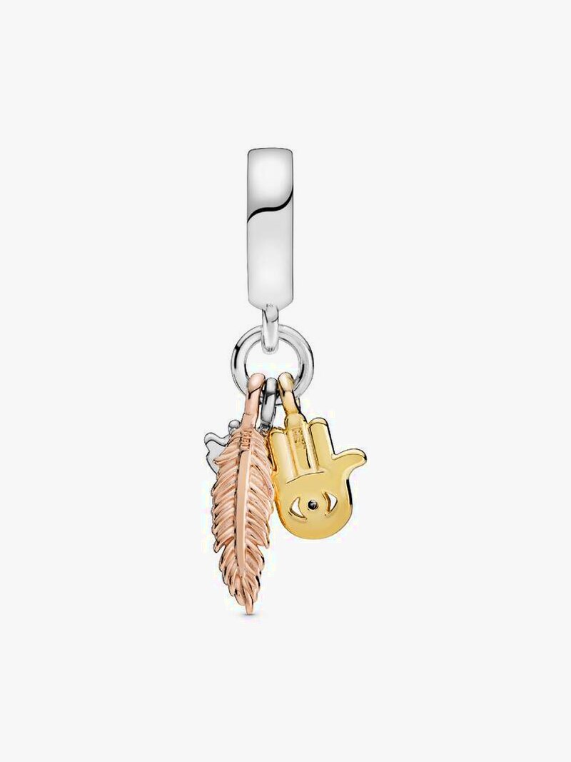 Multitone Hamsa Eye Feather Dangle Charm