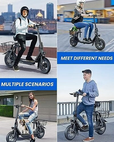 URBANMAX C1 Electric Scooter With Seat, 450W Motor, 22 Mile Range, 12 Inch Tires, Black