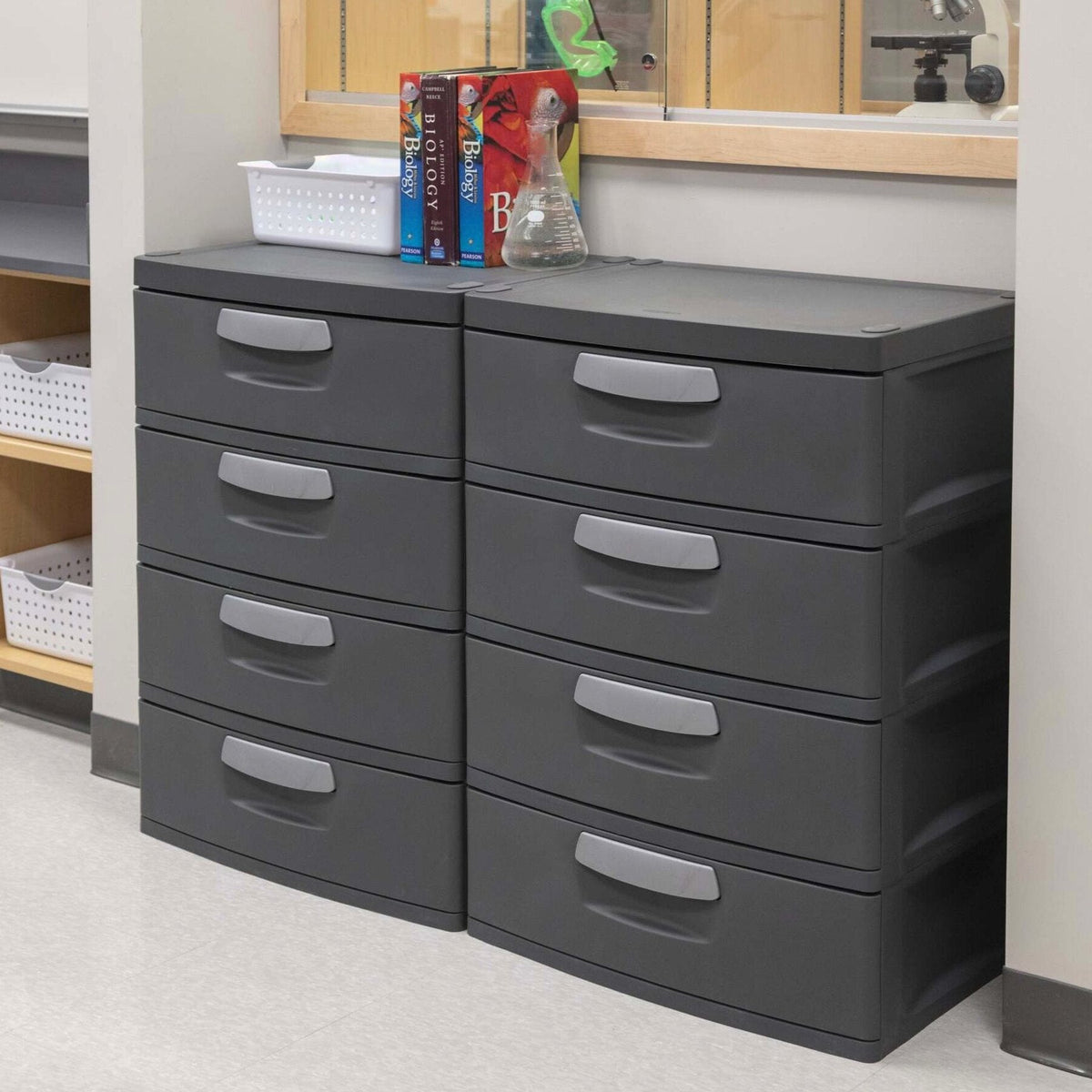 Sterilite Heavy-Duty 4 Drawer Plastic Storage Unit, Flat Gray