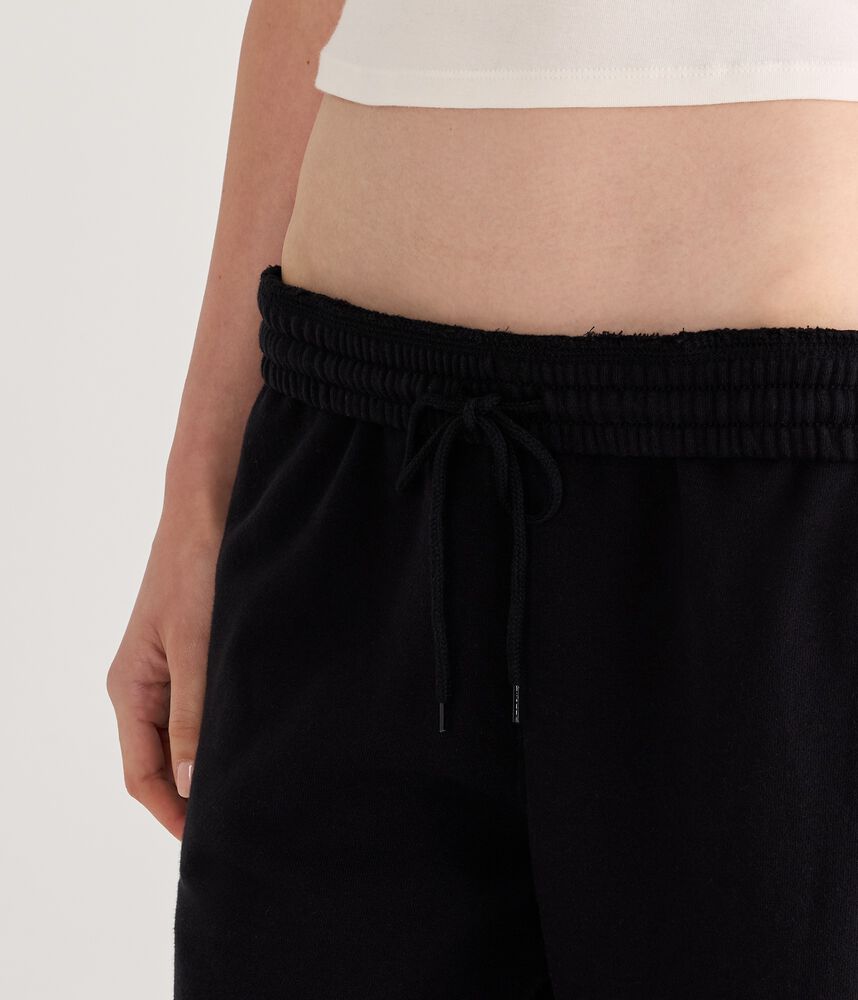 Mid-Rise Wide-Leg Fleece Sweatpants - Black