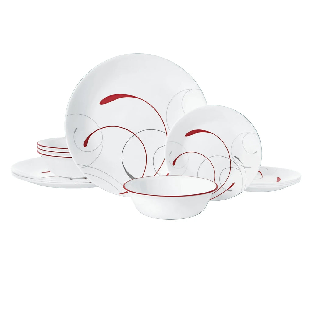 12-Piece Dinnerware Set - Red And Gray