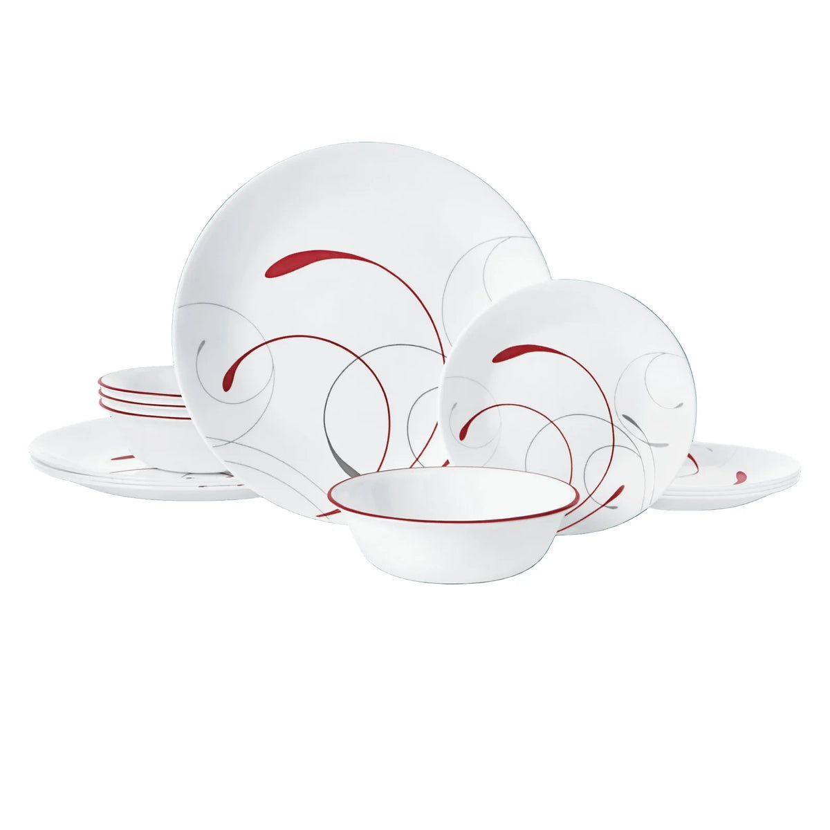 12-Piece Dinnerware Set - Red And Gray