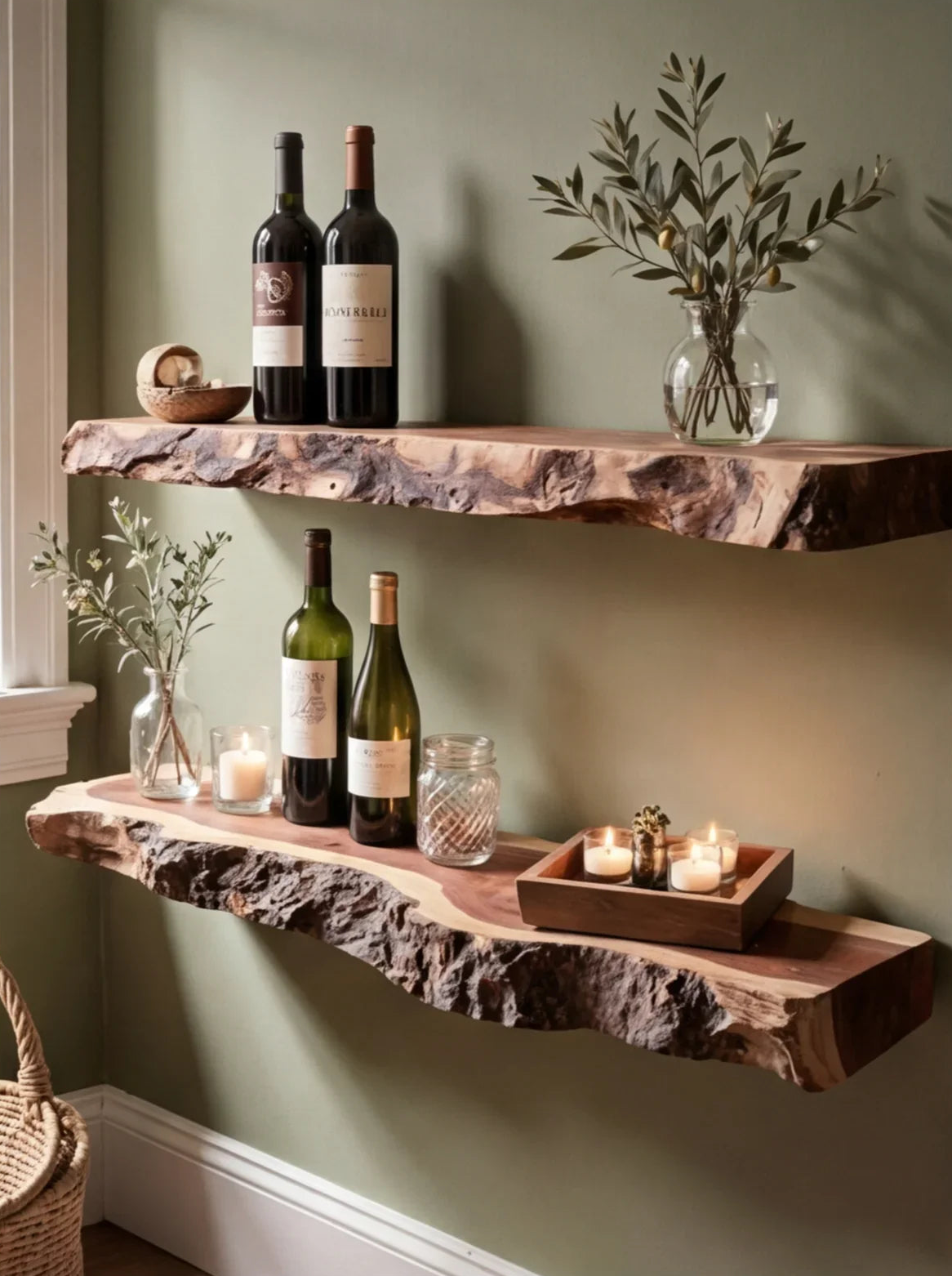 Handcrafted Live Edge Floating Bar Shelf