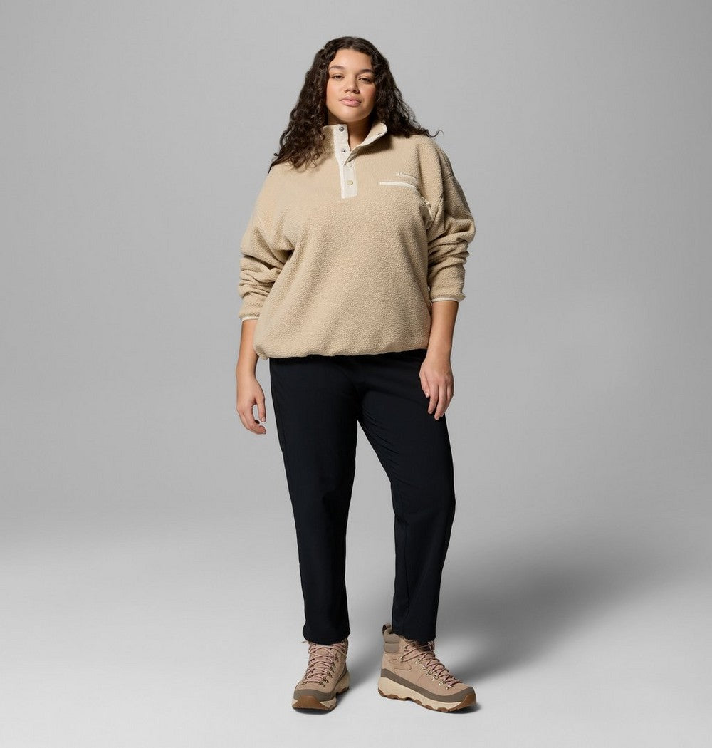 Women's Plus Cropped Sherpa Half-Snap Pullover - Tan