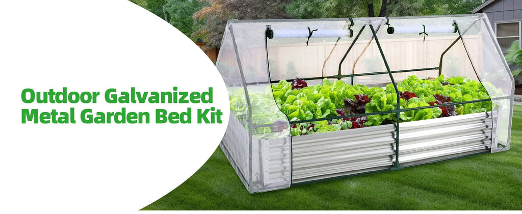 Galvanized Raised Garden Bed With Mesh Greenhouse Cover, 6 x 3 x 3 FT - 2 Roll-Up Doors