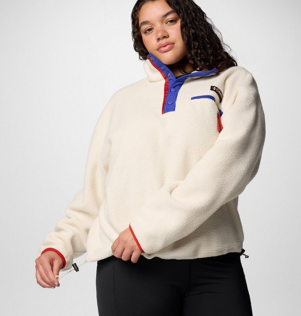 Women's Plus Cropped Sherpa Half-Snap Pullover - Tan