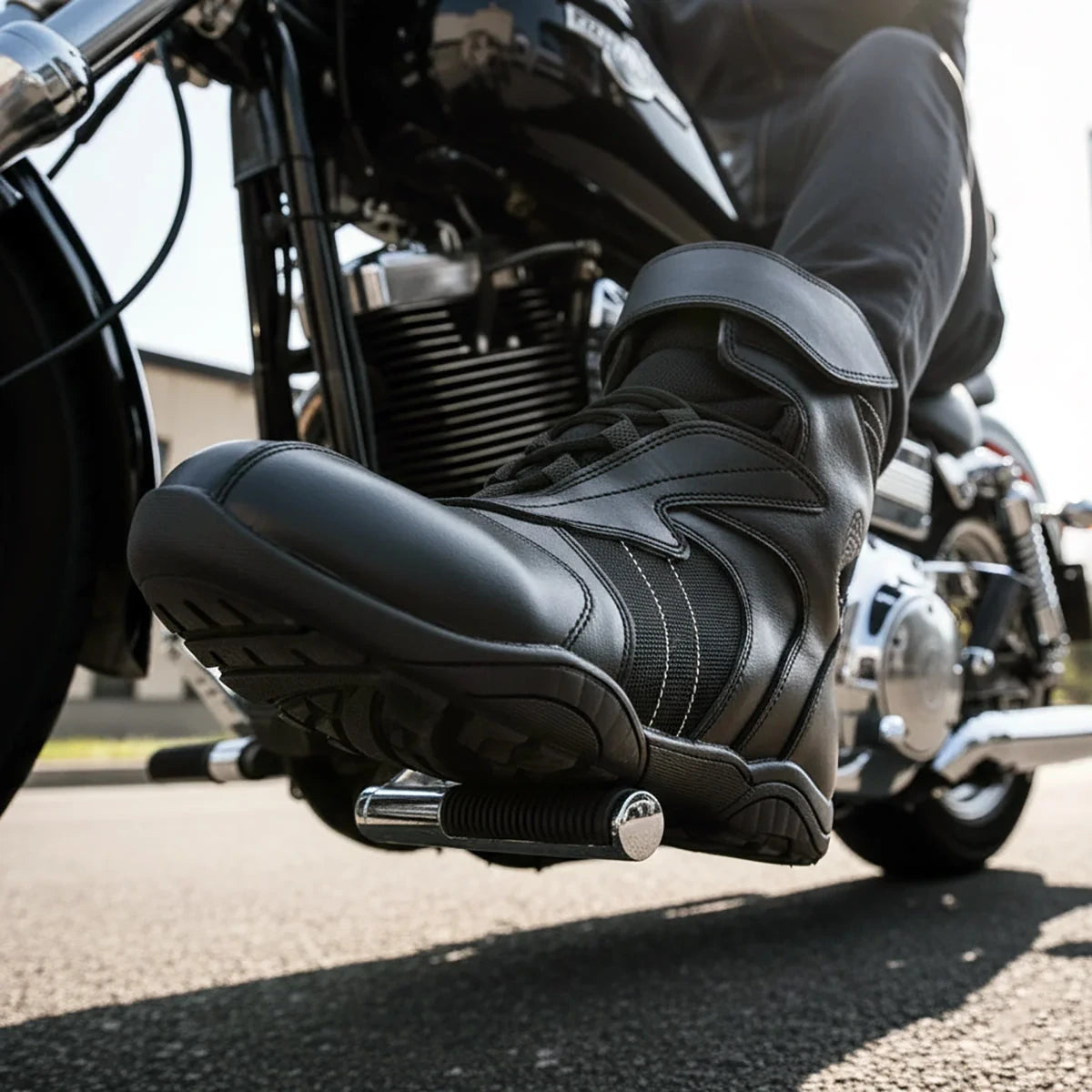 Men's Reinforced Motorcycle Boots - Black