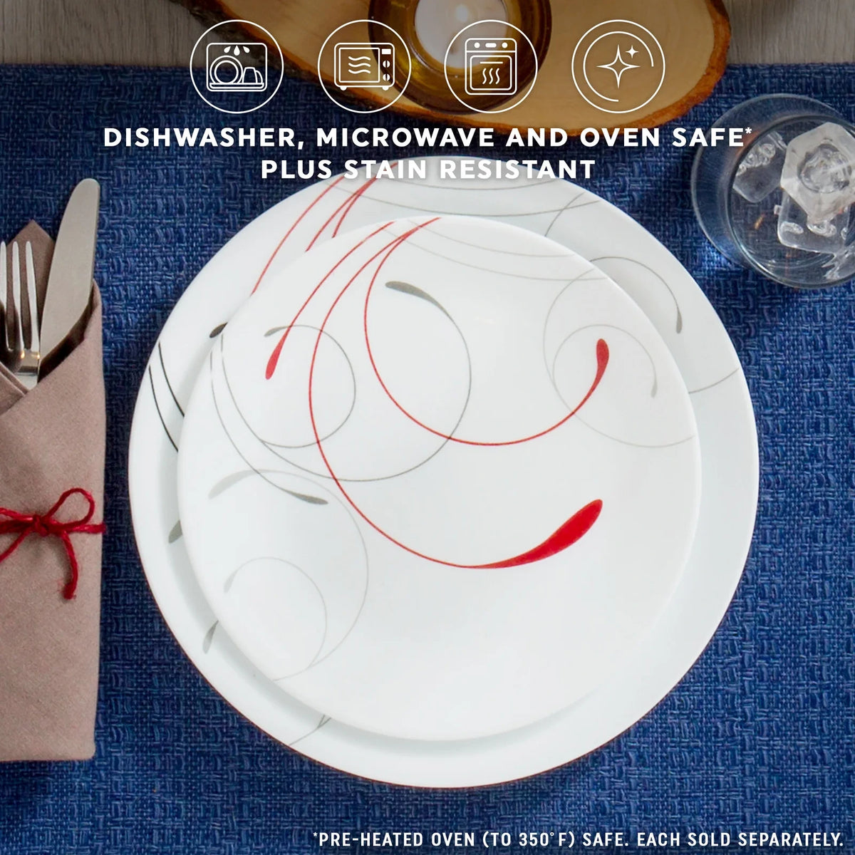 8.5-Inch Glass Salad Plates, Set of 6 - Red Gray