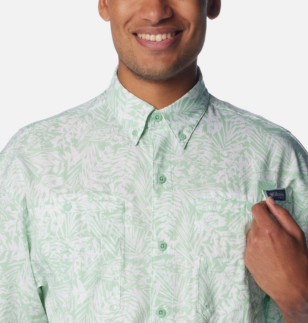 Men's Vented Short-Sleeve Fishing Shirt - Green Gingham
