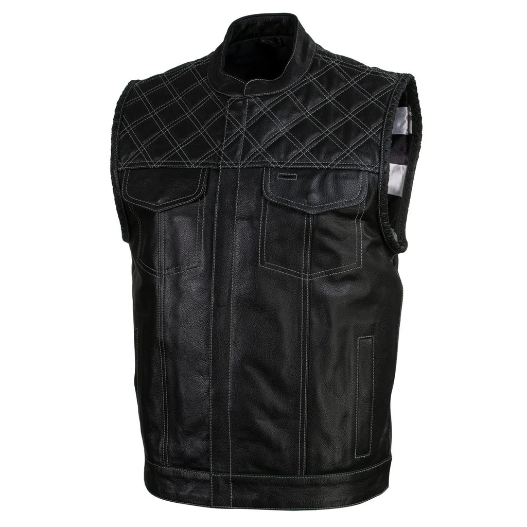 Men's Leather Motorcycle Vest - Black
