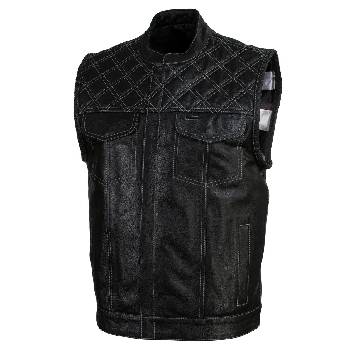 Men's Leather Motorcycle Vest - Black