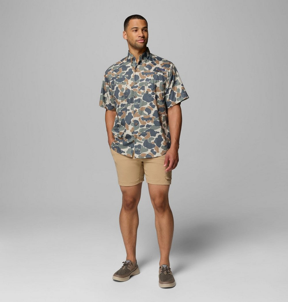 Men's Vented Short-Sleeve Fishing Shirt - Green Gingham
